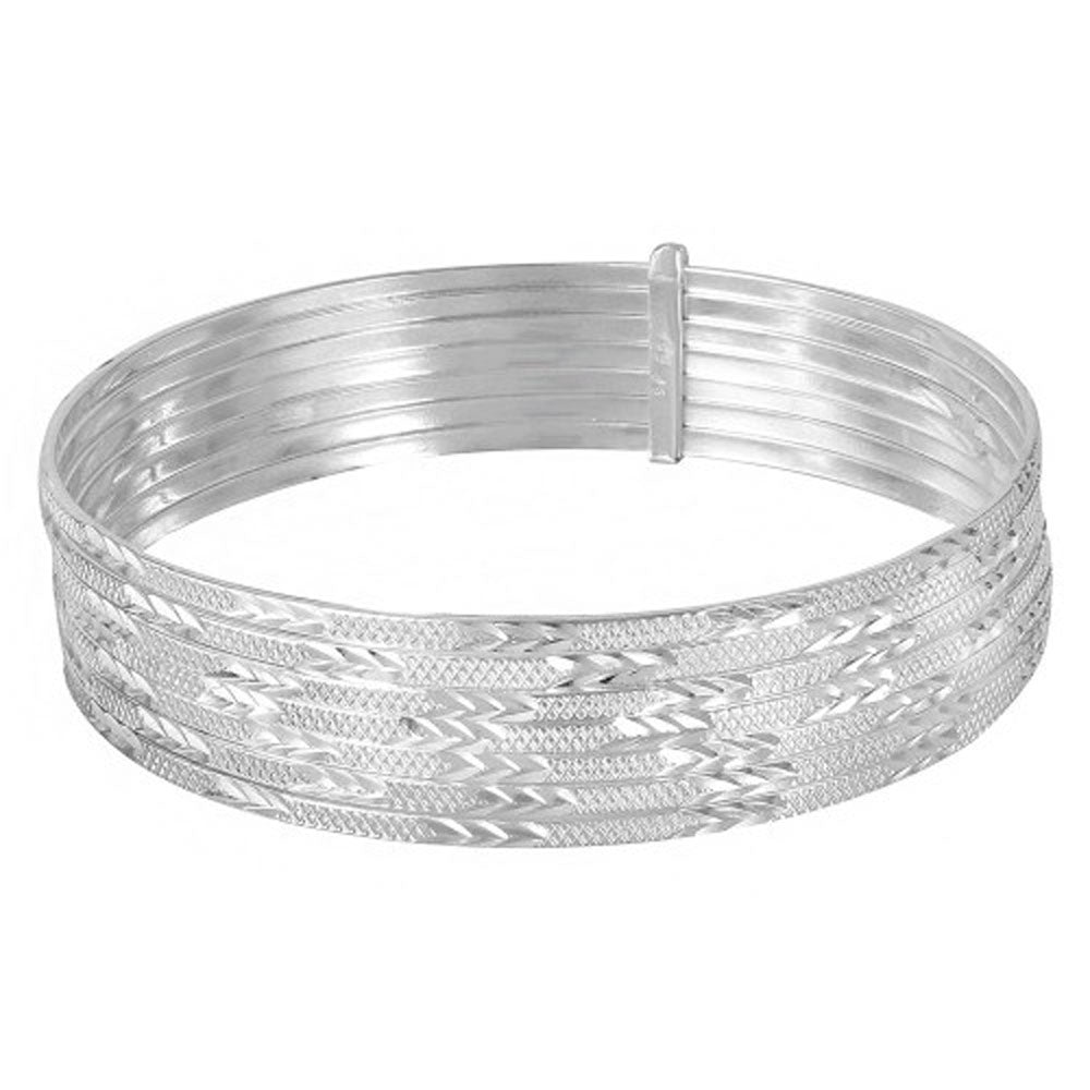 Sterling Silver High Polished Diamond Cut Semanario Bangle Bracelet