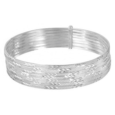 Sterling Silver High Polished Diamond Cut Semanario Bangle Bracelet