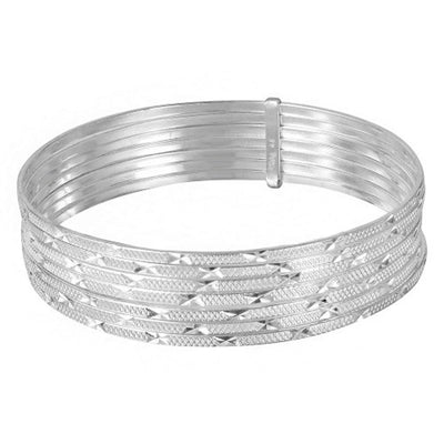 Sterling Silver High Polished Diamond Cut Semanario Bangle Bracelet