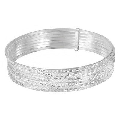 Sterling Silver High Polished Diamond Cut Semanario Bangle Bracelet