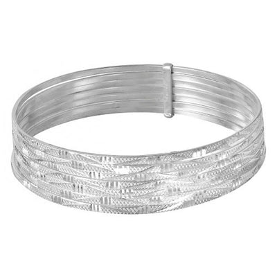 Sterling Silver High Polished Diamond Cut Semanario Bangle Bracelet