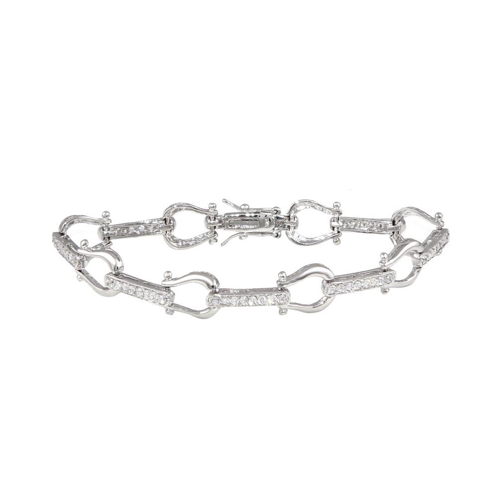 Sterling Silver Rhodium Plated Link Bracelet with CZ
