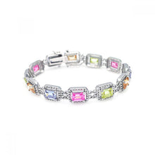Load image into Gallery viewer, Sterling Silver Rhodium Plated Multiple Multicolor Square CZ Bracelet