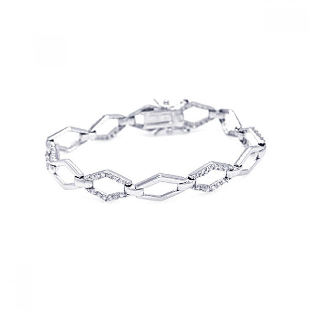Sterling Silver Rhodium Plated Open Sharp Marquis CZ Outline Bracelet