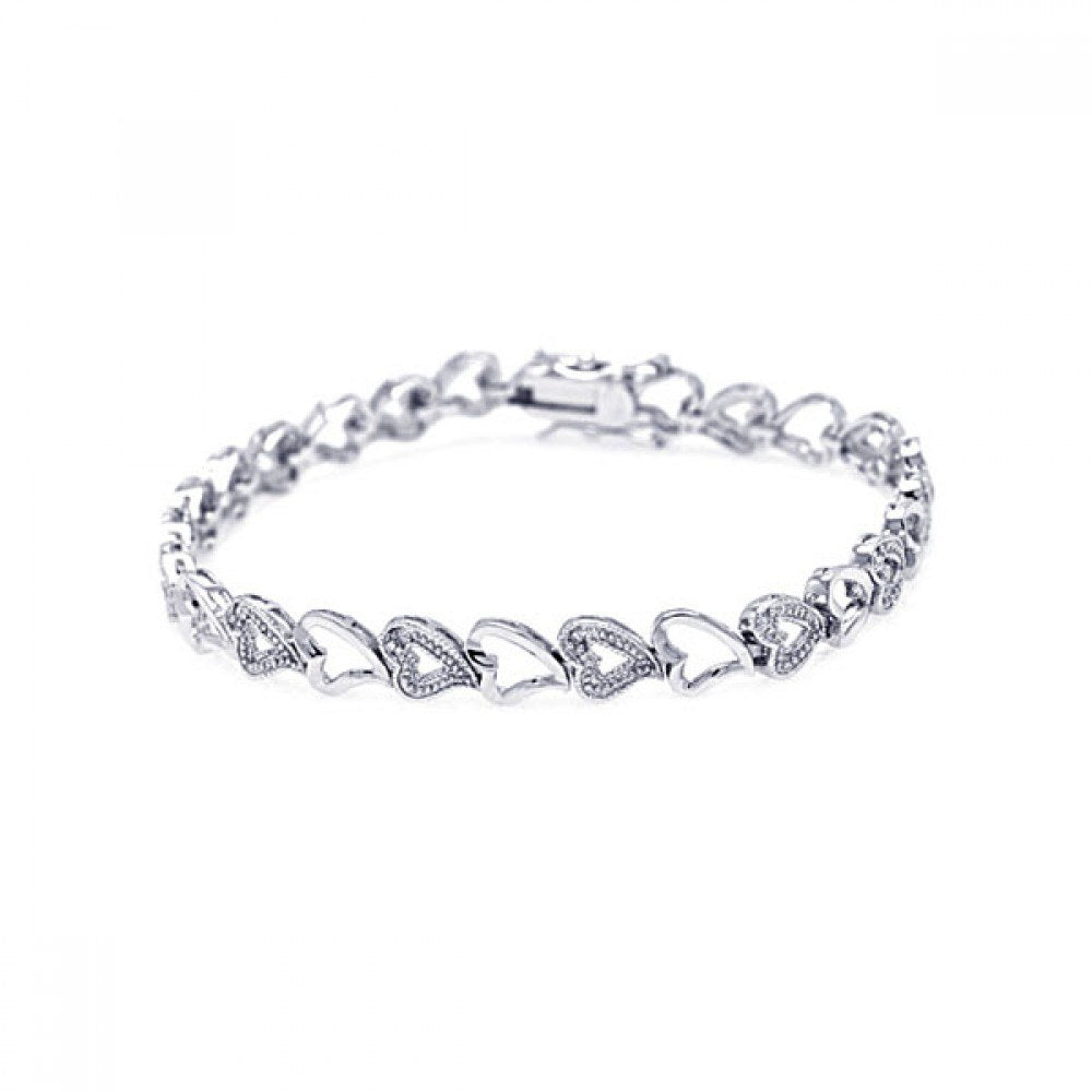 Sterling Silver Rhodium Plated Multiple Open Heart CZ Inlay Bracelet