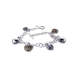 Sterling Silver Rhodium Plated Multiple Four Tone Heart CZ Bracelet