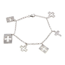 Load image into Gallery viewer, Sterling Silver Multi Cross Charm Bracelet with Clear Simulated Diamonds