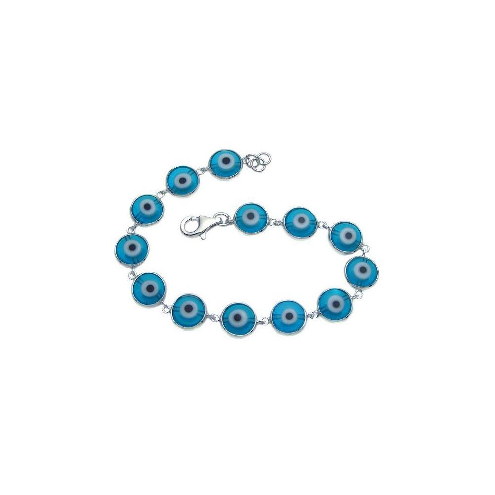 Sterling Silver Rhodium Plated Bracelet with Multi Evil Eye Charms