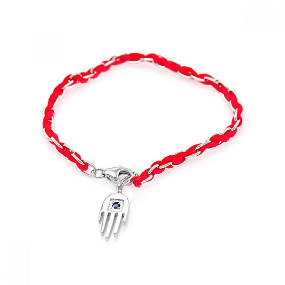 Red Cord Bracelet with Sterling Silver Hamsa Hand Charm