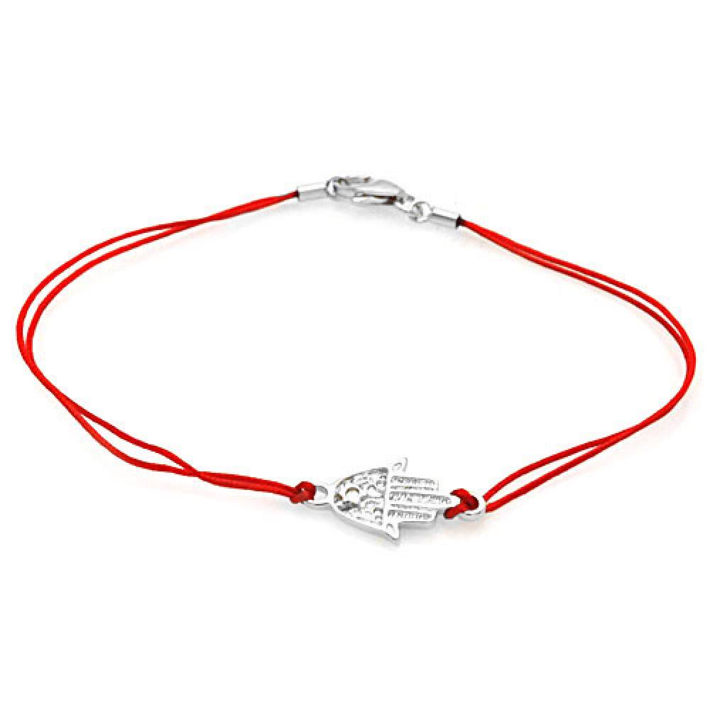 Red Cord Bracelet with Sterling Silver Sideways Hamsa Hand Charm
