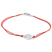 Load image into Gallery viewer, Red Cord Bracelet with Sterling Silver Sideways Hamsa Hand Charm