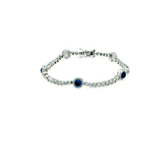 Load image into Gallery viewer, Sterling Silver Rhodium Plated Bracelet with Multi Evil Eye Charms Paved with Clear Simulated Diamonds