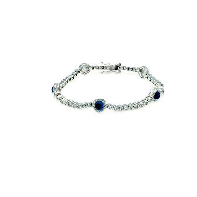 Sterling Silver Rhodium Plated Bracelet with Multi Evil Eye Charms Paved with Clear Simulated Diamonds