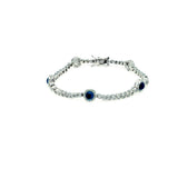 Sterling Silver Rhodium Plated Bracelet with Multi Evil Eye Charms Paved with Clear Simulated Diamonds