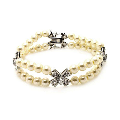 Sterling Silver Cross CZ Pearl Bracelet