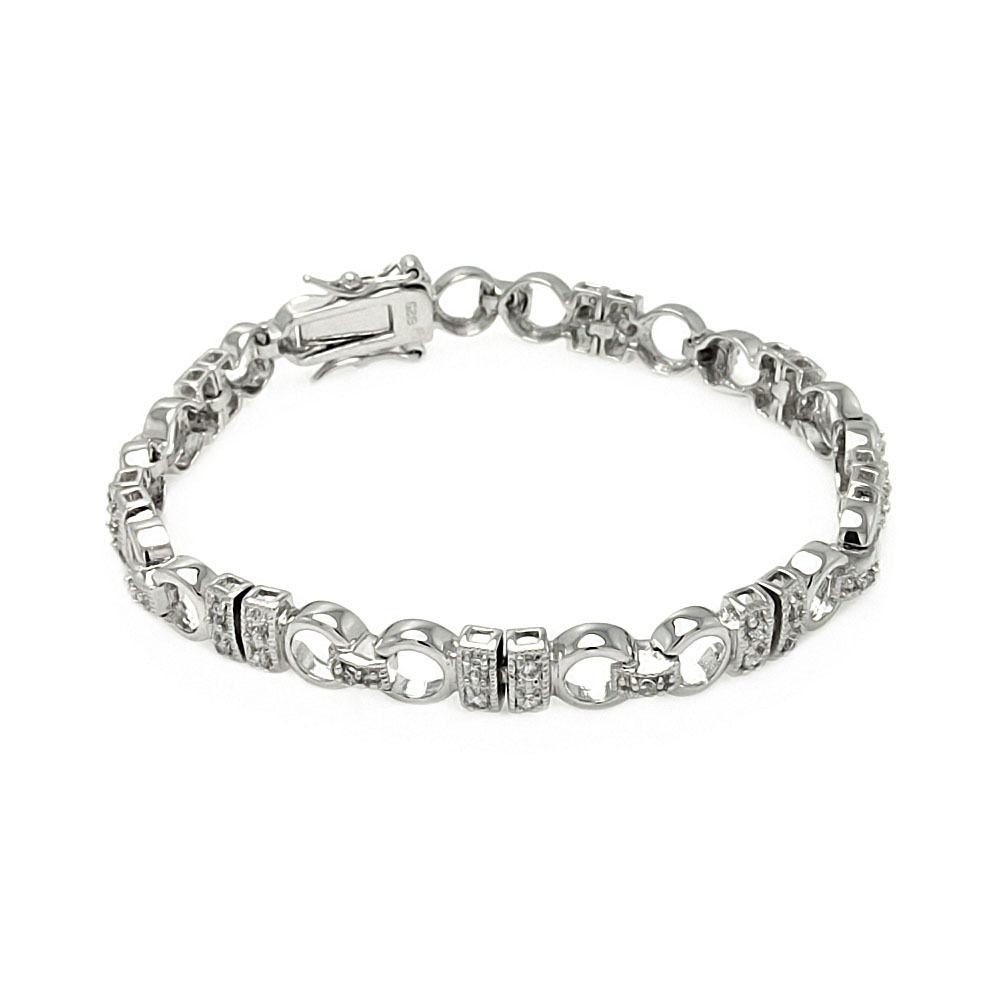 Sterling Silver Rhodium Plated CZ Link Bracelet