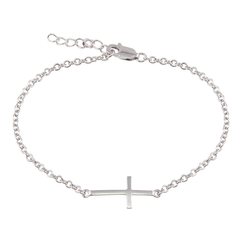 Sterling Silver Bracelet with Small Sideways Cross Charm