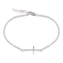 Load image into Gallery viewer, Sterling Silver Bracelet with Small Sideways Cross Charm