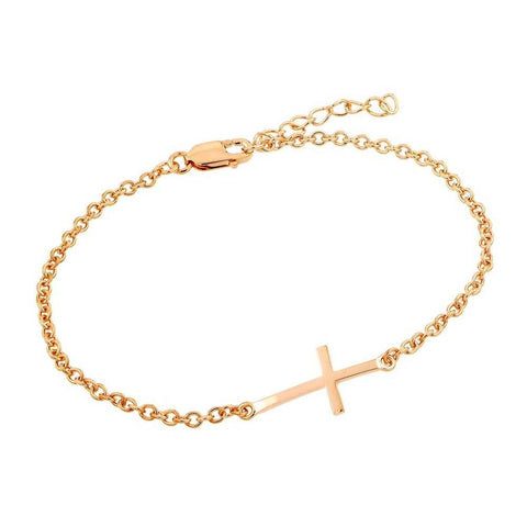 Sterling Silver Rose Gold Plated Bracelet with Small Sideways Cross Charm