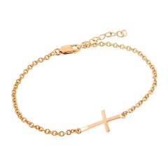 Sterling Silver Rose Gold Plated Bracelet with Small Sideways Cross Charm