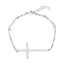 Load image into Gallery viewer, Sterling Silver Rhodium Plated Sideways Cross CZ Bracelet