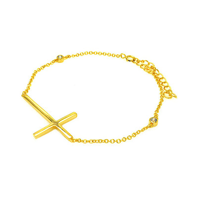 Sterling Silver Gold Plated Sideways Cross Bracelet