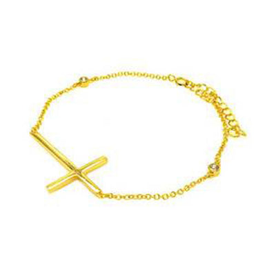 Sterling Silver Gold Plated Sideways Cross Bracelet