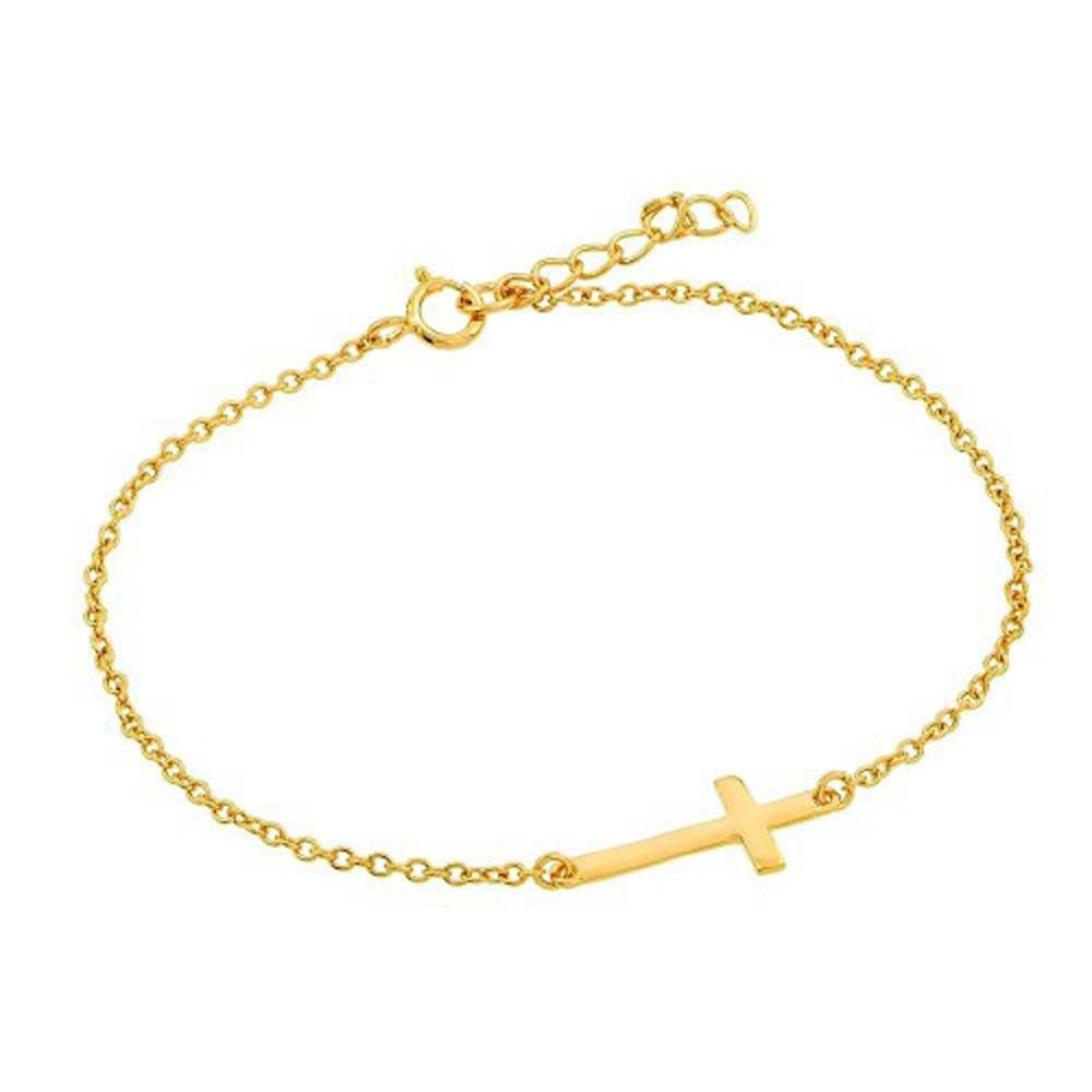 Sterling Silver Gold Plated Sideways Cross CZ Bracelet