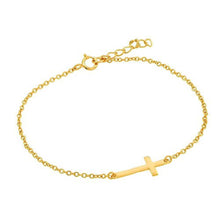 Load image into Gallery viewer, Sterling Silver Gold Plated Sideways Cross CZ Bracelet
