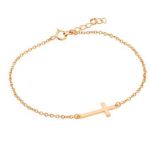 Load image into Gallery viewer, Sterling Silver Rose Gold Plated Bracelet with Small Sideways Cross Charm