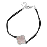 Sterling Silver Mother of Pearl Clover on Leather Strap Bracelet