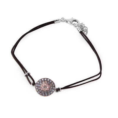 Sterling Silver Light Blue CZ Evil Eye Leather Strap Bracelet