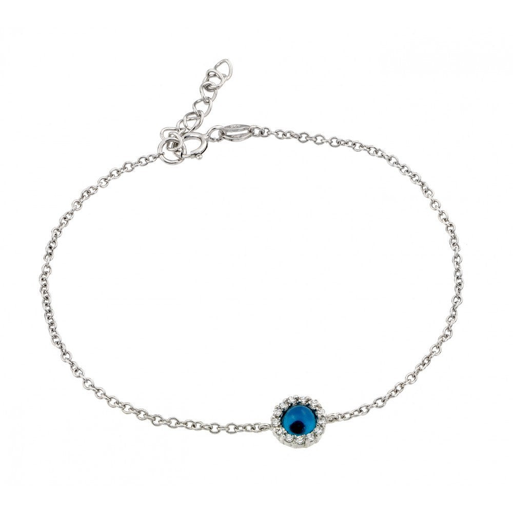 Sterling Silver Evil Eye Charm Paved with Clear CZ Bracelet