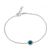 Load image into Gallery viewer, Sterling Silver Bracelet with Evil Eye Charm Paved with Clear Simulated Diamonds