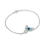 Sterling Silver Bracelet with  LOVE  Charm Paved with Clear Simulated Diamonds and Evil Eye Charm