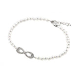 Sterling Silver Rhodium Plated Open Infinity CZ Fresh Water Pearl Bracelet