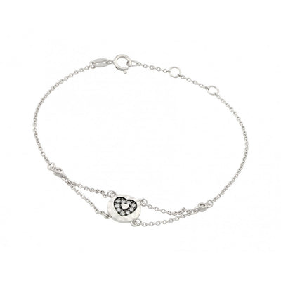 Sterling Silver Rhodium Plated CZ Black Heart Bracelet
