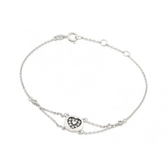 Sterling Silver Rhodium Plated CZ Black Heart Bracelet