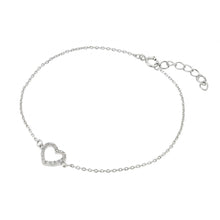 Load image into Gallery viewer, Sterling Silver Rhodium Plated Small Open Heart Clear CZ Outline Bracelet
