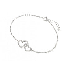 Load image into Gallery viewer, Sterling Silver Rhodium Plated Clear CZ Open Hearts Bracelet