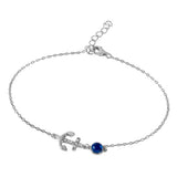 Sterling Silver Fancy Rhodium Plated Clear Cz Anchor and Blue Evil Eye Charm Bracelet with Lobster Clasp ClosureAnd Length of 7.25  with extension