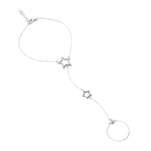 Load image into Gallery viewer, Sterling Silver Double Open Star Chain Finger Bracelet With CZ Accents