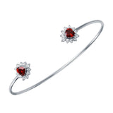 Sterling Silver Rhodium Plated Red CZ Hearts Cuff Bracelet