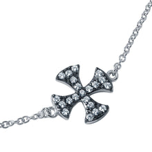 Load image into Gallery viewer, Sterling Silver Rhodium Plated CZ Iron Cross Chain Bracelet