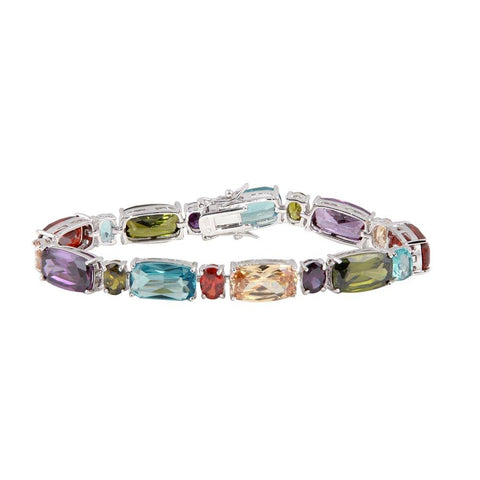 Sterling Silver Rhodium Plated Multi-Color CZ Bracelet