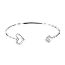 Load image into Gallery viewer, Sterling Silver Rhodium Plated CZ Open and Closed Heart Cuff Bracelet
