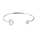 Sterling Silver Rhodium Plated CZ Open and Closed Heart Cuff Bracelet