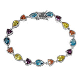 Sterling Silver Rhodium Plated Multi Shape And Color CZ Tennis Bracelet