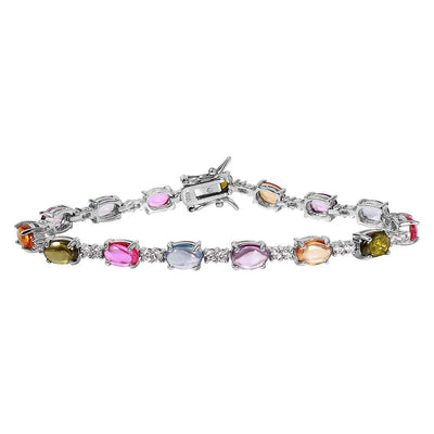 Sterling Silver Rhodium Plated Tennis Bracelet with Multi Color CZ Stones