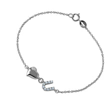 Load image into Gallery viewer, Sterling Silver Chain Link Bracelet with Love Shape and CZ U